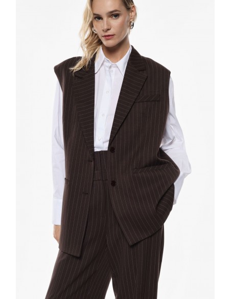 Imperial Femme Gilet Chocolat rayé oversize boutonné au dos