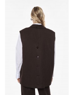 Imperial Femme Gilet Chocolat rayé oversize boutonné au dos Imperial Femme Gilet Chocolat rayé oversize boutonné au dos