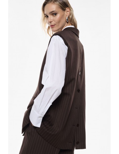 Imperial Femme Gilet Chocolat rayé oversize boutonné au dos