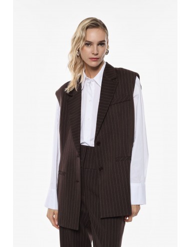 Imperial Femme Gilet Chocolat rayé oversize boutonné au dos