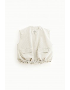 Imperial Femme pantalon ecru forme Palazzo en velours cotelé gilet oversize en velour secru Imperial Femme