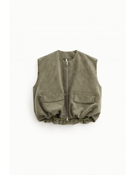 Imperial Femme Gilet oversize kaki en velours cotelé