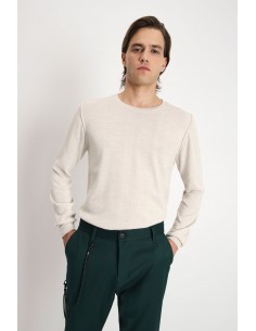 Imperial Homme pull col rond en laine melangée avec finitions bord-cote coloris beige Imperial Homme pull col rond en laine melangée avec finitions bord-cote coloris beige