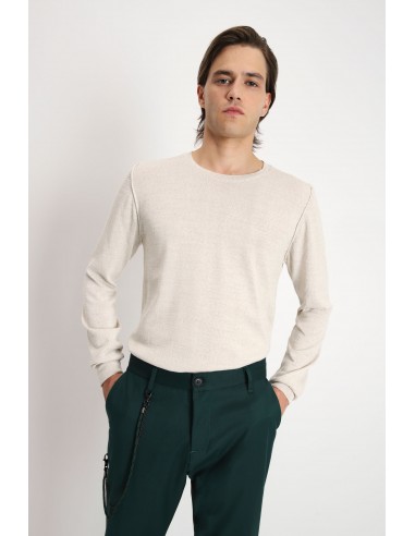 Imperial Homme pull col rond en laine melangée avec finitions bord-cote coloris beige