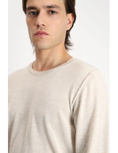 Imperial Homme pull col rond en laine melangée avec finitions bord-cote coloris beige Imperial Homme pull col rond en laine melangée avec finitions bord-cote coloris beige