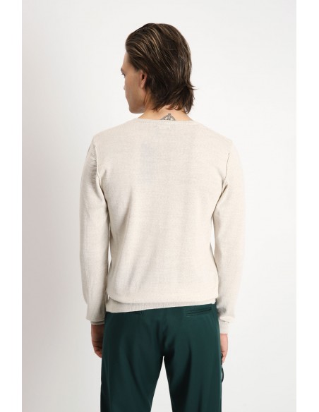 Imperial Homme pull col rond en laine melangée avec finitions bord-cote coloris beige