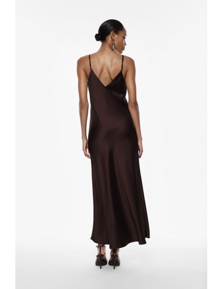 Imperial Femme Robe en satin chocolat et detail en dentelle noire