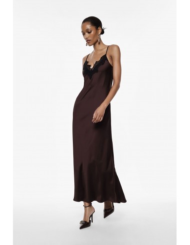 Imperial Femme Robe en satin chocolat et detail en dentelle noire