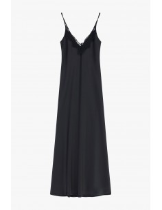 Imperial Femme Robe en satin noir et detail en dentelle noire Imperial Femme Robe en satin noir et detail en dentelle noire