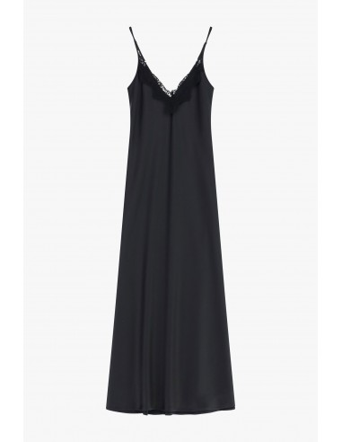 Imperial Femme Robe en satin noir et detail en dentelle noire