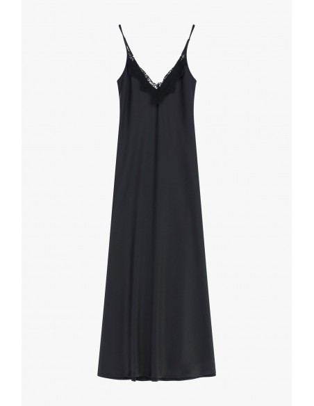 Imperial Femme Robe en satin noir et detail en dentelle noire