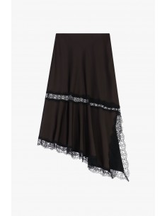 Imperial Femme Jupe asymetrique en satin chocolat et dentelle noire Imperial Femme Jupe asymetrique en satin chocolat et dentelle noire