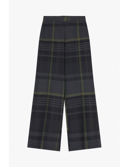 Imperial Femme pantalon fluide motif tartan gris et kaki