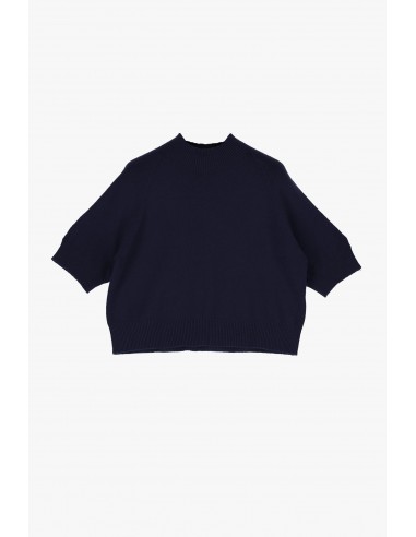 Imperial femme pull cropp a manches courtes en maille coloris bleu marine