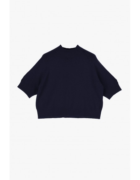 Imperial femme pull cropp a manches courtes en maille coloris bleu marine