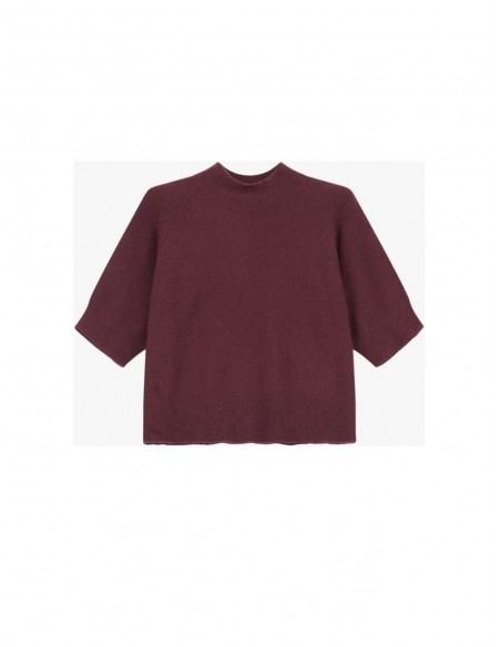 Imperial femme pull cropp a manches courtes en maille coloris Prune