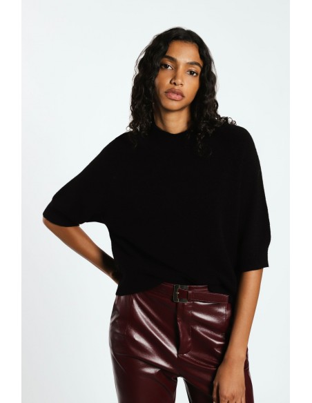 Imperial femme pull cropp a manches courtes en maille coloris Chocolat