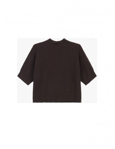 Imperial femme pull cropp a manches courtes en maille coloris Chocolat