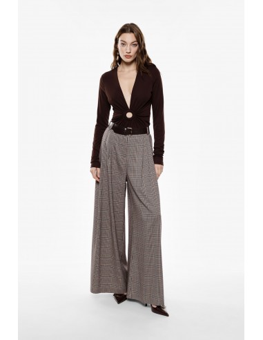 Imperial Femme pantalon Palazzo à carreaux beige Imperial Femme pantalon Palazzo à carreaux beige