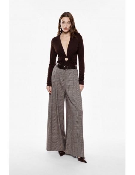 Imperial Femme pantalon Palazzo à carreaux beige Imperial Femme pantalon Palazzo à carreaux beige
