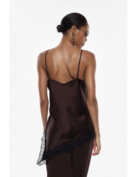 Imperial Femme Debardeur asymetrique chocolat et dentelle Imperial Femme Debardeur asymetrique chocolat et dentelle