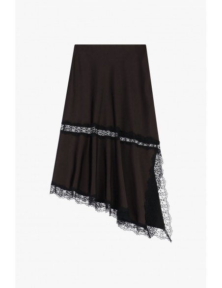 Imperial Femme Jupe asymetrique en satin Chocolat et dentelle noire