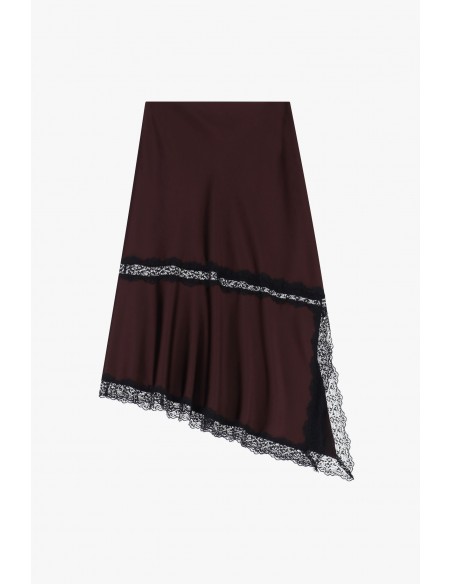 Imperial Femme Jupe asymetrique en satin Prune et dentelle noire Imperial Femme Jupe asymetrique en satin Prune et dentelle noire