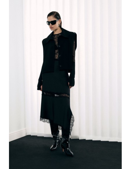 Imperial Femme Jupe asymetrique en satin noir et dentelle noire Imperial Femme Jupe asymetrique en satin noir et dentelle noire