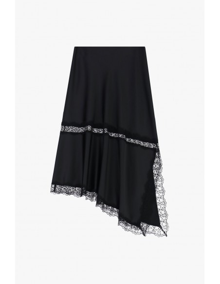 Imperial Femme Jupe asymetrique en satin noir et dentelle noire Imperial Femme Jupe asymetrique en satin noir et dentelle noire