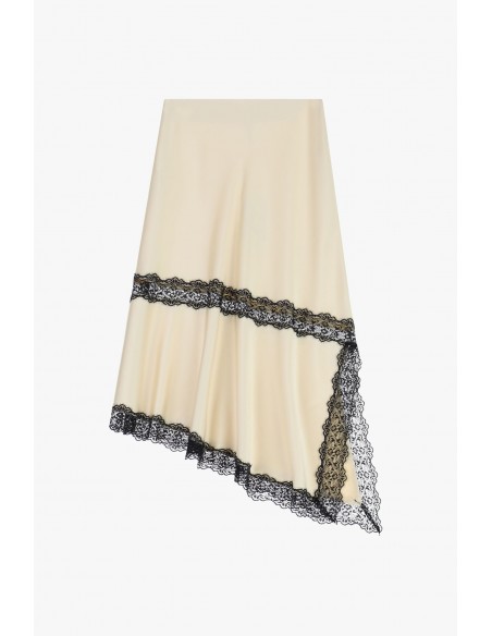 Imperial Femme Jupe asymetrique en satin ecru et dentelle noire