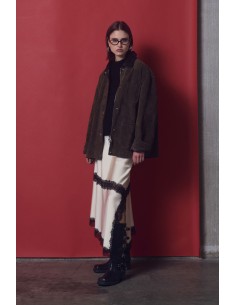 Imperial Femme Jupe asymetrique en satin kaki et dentelle noire Imperial Femme Jupe asymetrique en satin ecru et dentelle noire