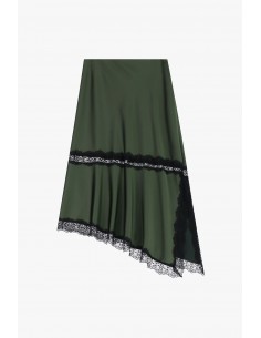 Imperial Femme Jupe asymetrique en satin kaki et dentelle noire Imperial Femme Jupe asymetrique en satin kaki et dentelle noire