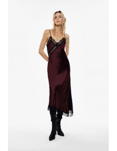 Imperial Femme robe asymetrique en satin Kaki et dentelle Imperial Femme robe asymetrique en satin Kaki et dentelle