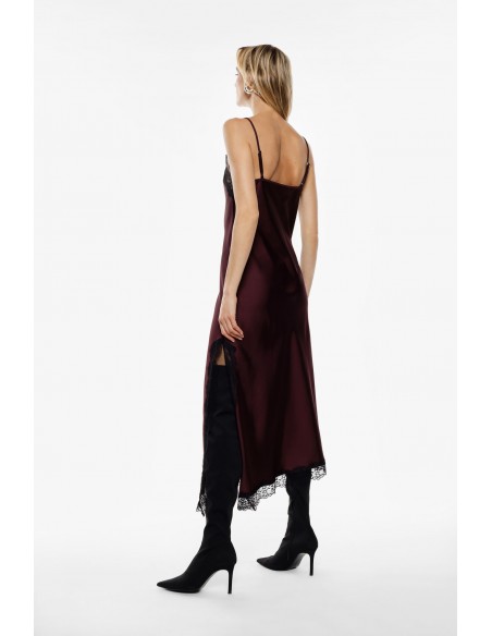 Imperial Femme robe asymetrique en satin Kaki et dentelle Imperial Femme robe asymetrique en satin Kaki et dentelle