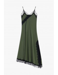 Imperial Femme robe asymetrique en satin Kaki et dentelle Imperial Femme robe asymetrique en satin Kaki et dentelle