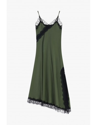Imperial Femme robe asymetrique en satin Kaki et dentelle Imperial Femme robe asymetrique en satin Kaki et dentelle