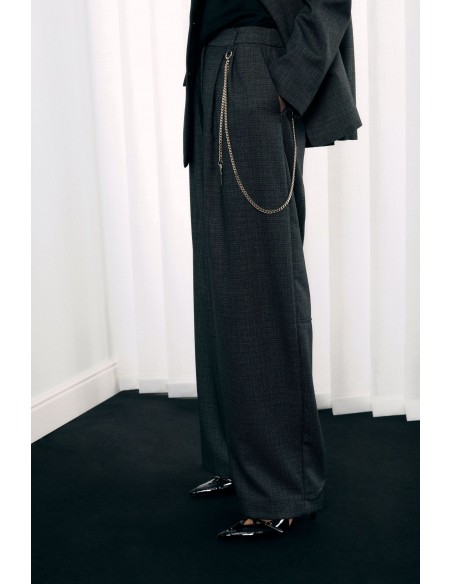 Imperial Femme Pantalon Palazzo noir chiné chaine decorative Imperial Femme Pantalon Palazzo noir chiné chaine decorative