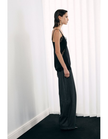 Imperial Femme Pantalon Palazzo noir chiné chaine decorative Imperial Femme Pantalon Palazzo noir chiné chaine decorative