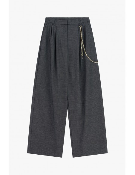 Imperial Femme Pantalon Palazzo noir chiné chaine decorative Imperial Femme Pantalon Palazzo noir chiné chaine decorative