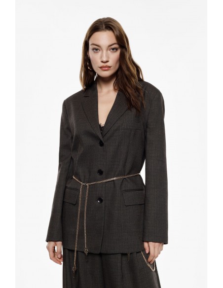 Imperial femme blazer marron chiné avec chaine decorative Imperial femme blazer marron chiné avec chaine decorative