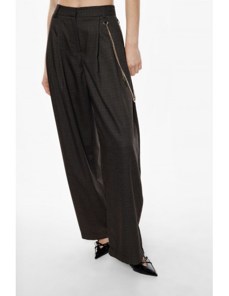 Imperial Femme Pantalon Palazzo marron chiné chaine decorative Imperial Femme Pantalon Palazzo marron chiné chaine decorative