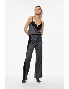 Imperial Femme pantalon gris avec detail en dentelle noire