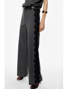 Imperial Femme pantalon gris avec detail en dentelle noire
