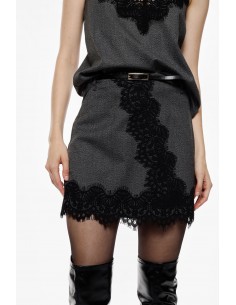 Imperial Femme Jupe courte grise avec incrustation en dentelle