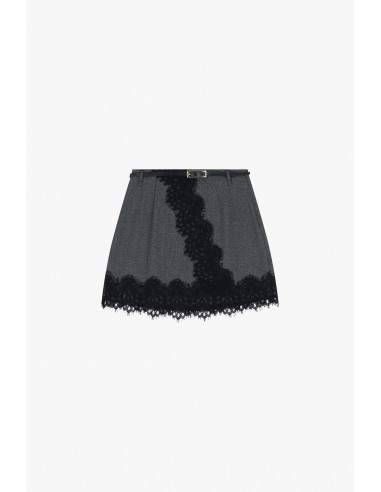 Imperial Femme Jupe courte grise avec incrustation en dentelle Imperial Femme Jupe courte grise avec incrustation en dentelle
