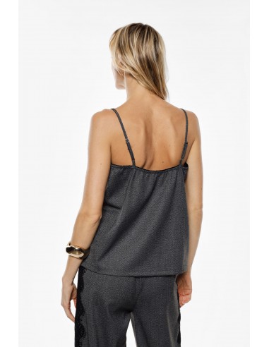 Imperial Femme caraco gris avec incrustation en dentelle noire Imperial Femme caraco gris avec incrustation en dentelle noire