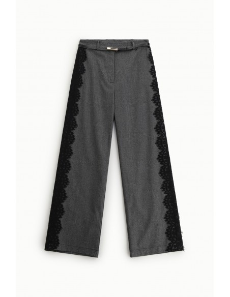 Imperial Femme caraco gris avec incrustation en dentelle noire Imperial Femme caraco gris avec incrustation en dentelle noire