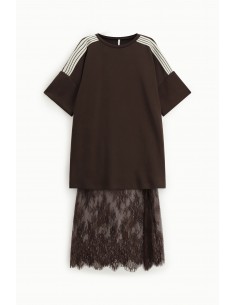 Imperial Femme Robe sweat chocolat et dentelle assortie Imperial Femme Robe sweat chocolat et dentelle assortie