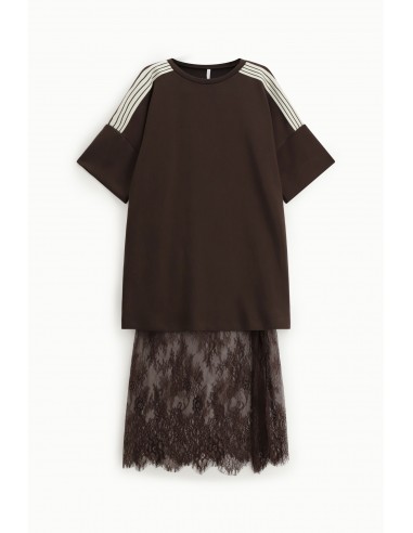 Imperial Femme Robe sweat chocolat et dentelle assortie Imperial Femme Robe sweat chocolat et dentelle assortie
