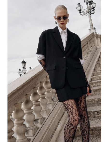 Imperial Femme Blazer Noir à manches Courtes et manchettes amovibles